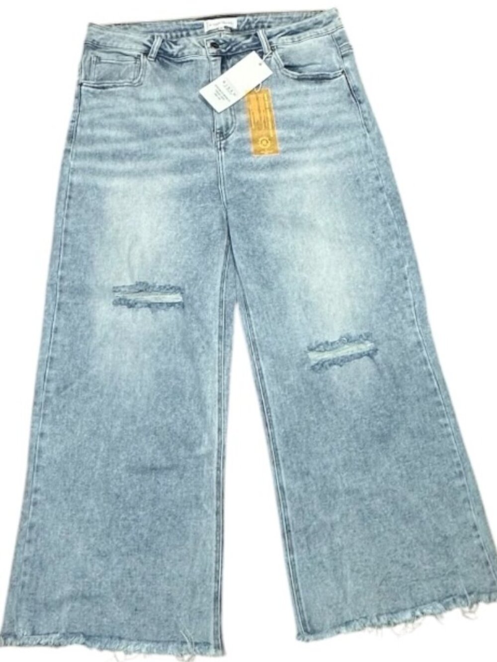 RISEN Jeans 2XL Light Wash Distressed High Rise Wide Leg Raw Hem NWT